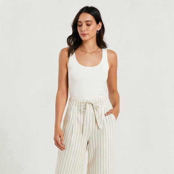 Club Monaco White Pin Striped Linen Blend Wide Leg Pants Size 4 Summer Casual - Picture 2 of 15